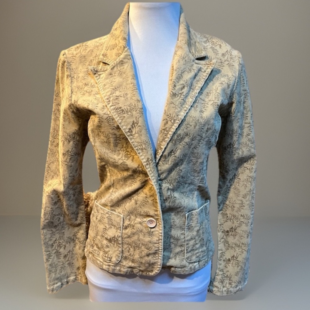 Vintage Stretch Cord Brown Leaves Faded Blazer